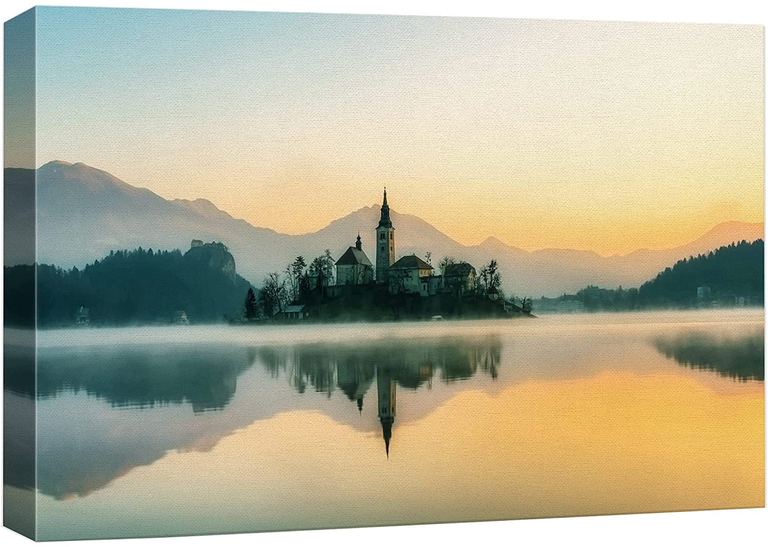 wall26 Canvas Print Wall Art Pastel Duotone Dusk Mountain Forest Lake ...