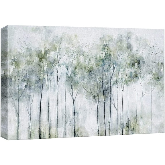 wall26 Canvas Print Wall Art Pastel Green Country Farmhouse Forest Tree Landscape Nature Wilderness Illustrations Modern Art Rustic Relax/Calm Multicolor for Living Room, Bedroom, Office - 32"x4