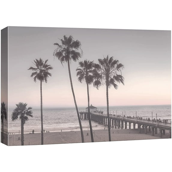 wall26 Canvas Print Wall Art Pastel Palm Trees & Beach Pier Nature Wilderness Photography Modern Art Rustic Scenic Colorful Multicolor for Living Room, Bedroom, Office - 24"x36"