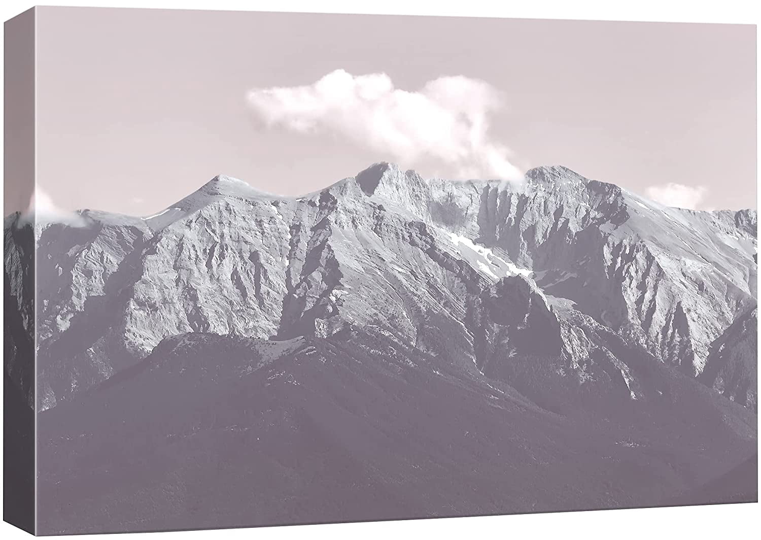 wall26 Canvas Print Wall Art Pastel Pink Cloudy Mountain Ranges Nature ...