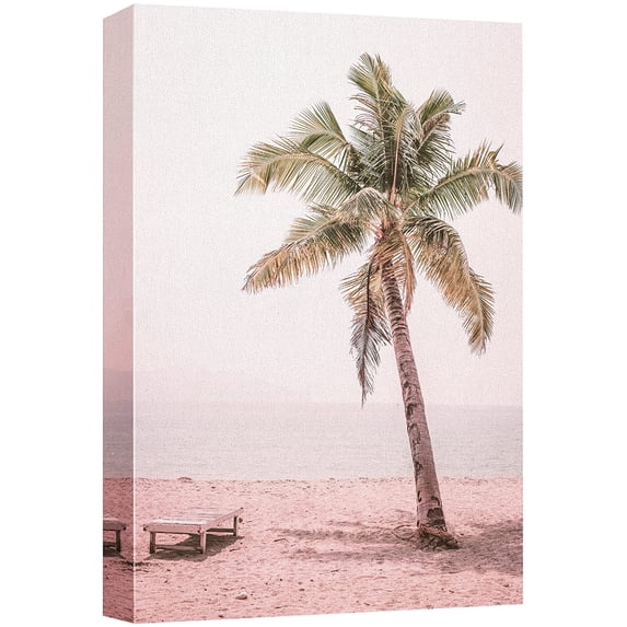 wall26 Canvas Print Wall Art Pastel Retro 80s Palm Tree Beach Shore Nature Wilderness Photography Realism Decorative Landscape Relax/Calm Zen Multicolor for Living Room, Bedroom, Office - 12"x18