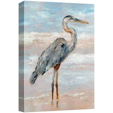 wall26 Canvas Print Wall Art Pastel Sky Beach Shore Wave Crane Bird Nature Wilderness Illustrations Modern Art Decorative Multicolor Zen Rustic Relax/Calm for Living Room, Bedroom, Office - 16&quot;x
