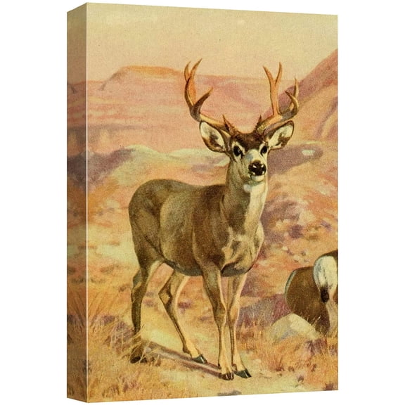 wall26 Canvas Print Wall Art Pastel Sunset Mountain Valley Deer Nature Animals Illustrations Modern Art Decorative Farmhouse Zen Landscape Multicolor for Living Room, Bedroom, Office - 12"x18&qu
