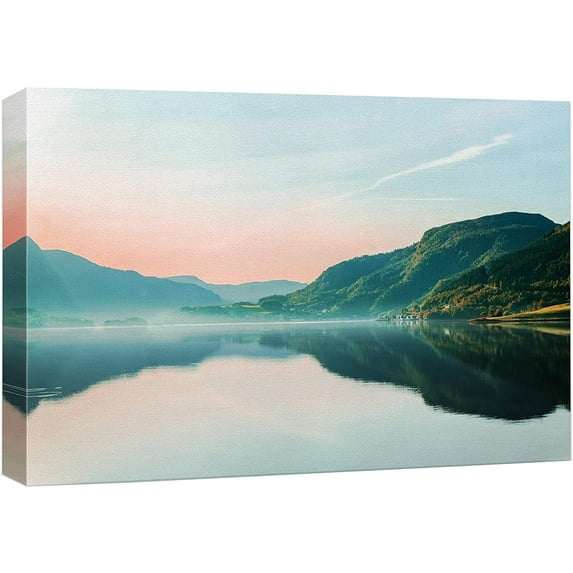 wall26 Canvas Print Wall Art Pastel Sunset Sky Mountain Valley Lake Nature Wilderness Photography Realism Earth Scenery Rustic Scenic Landscape Colorful for Living Room, Bedroom, Office - 12"x18