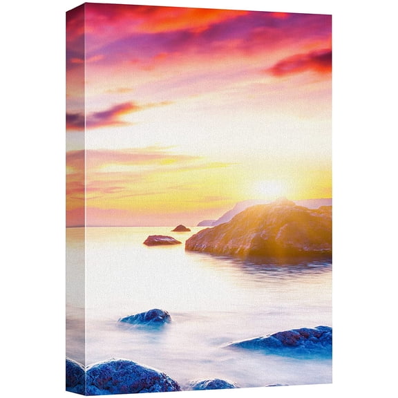 wall26 Canvas Print Wall Art Pastel Vibrant Sunset Ocean Rock Horizon Nature Wilderness Photography Realism Decorative Landscape Relax/Calm Zen Multicolor for Living Room, Bedroom, Office - 24"x