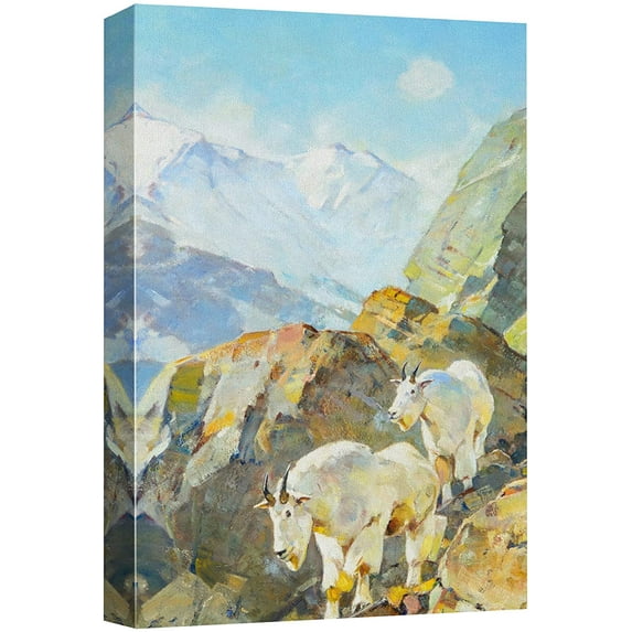 wall26 Canvas Print Wall Art Pastel Watercolor Goats Mountain Valley Nature Animals Illustrations Modern Art Decorative Farmhouse Zen Landscape Multicolor for Living Room, Bedroom, Office - 16"x
