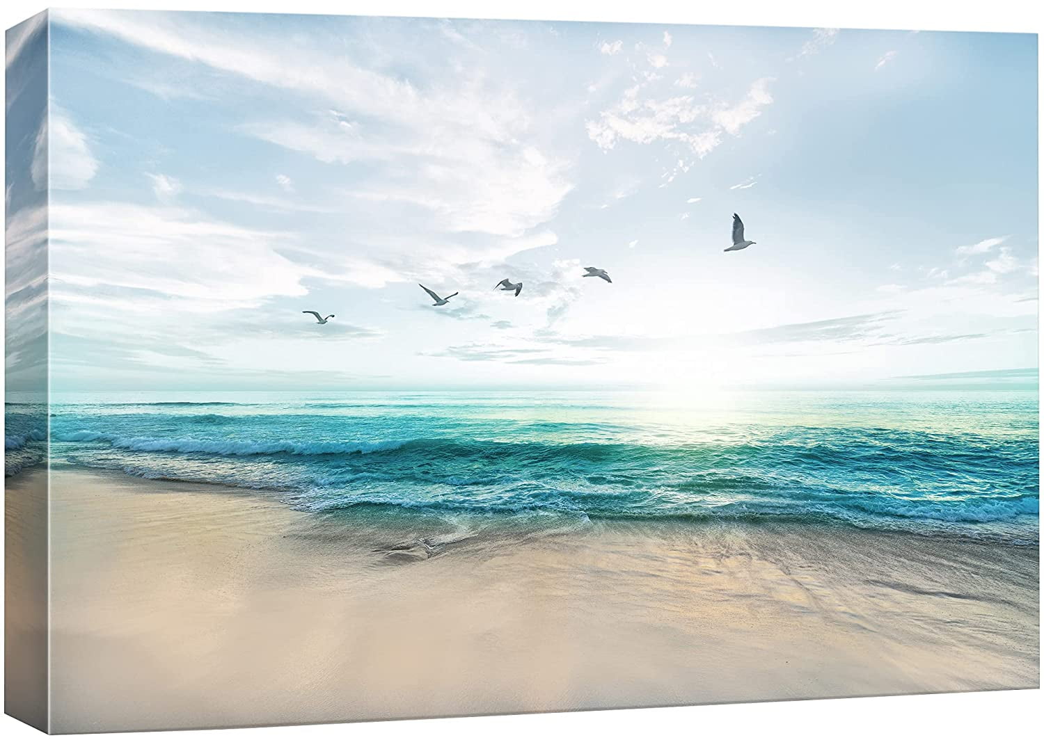wall26 Canvas Print Wall Art Peaceful Sunny Beach Day with Birds in Sky ...