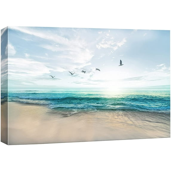 wall26 Canvas Print Wall Art Peaceful Sunny Beach Day with Birds in Sky Nature Wilderness Photography Modern Art Rustic Scenic Colorful Multicolor for Living Room, Bedroom, Office - 16"x24"