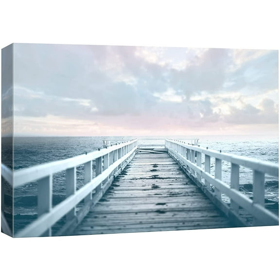 wall26 Canvas Print Wall Art Pier Extends Into Pastel Blue &amp; Pink Ocean Nature Wilderness Photography Modern Art Rustic Scenic Colorful Multicolor for Living Room, Bedroom, Office - 12"x18&q
