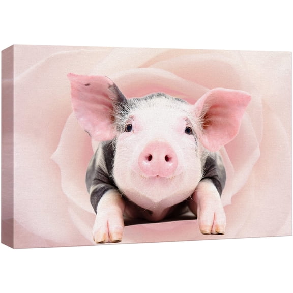 wall26 Canvas Print Wall Art Pig Portrait in Rose Petal Flowers Animals Wildlife Digital Art Realism Rustic Scenic Nature Photography Colorful for Living Room, Bedroom, Office - 32"x48"