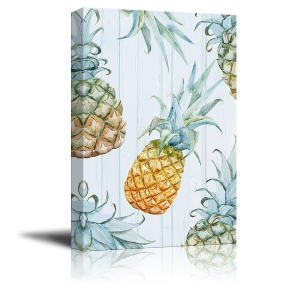 wall26 Canvas Print Wall Art - Pineapples on Retro Style Background - Gallery Wrap Modern Home Art | Ready to Hang - 32x48 inches