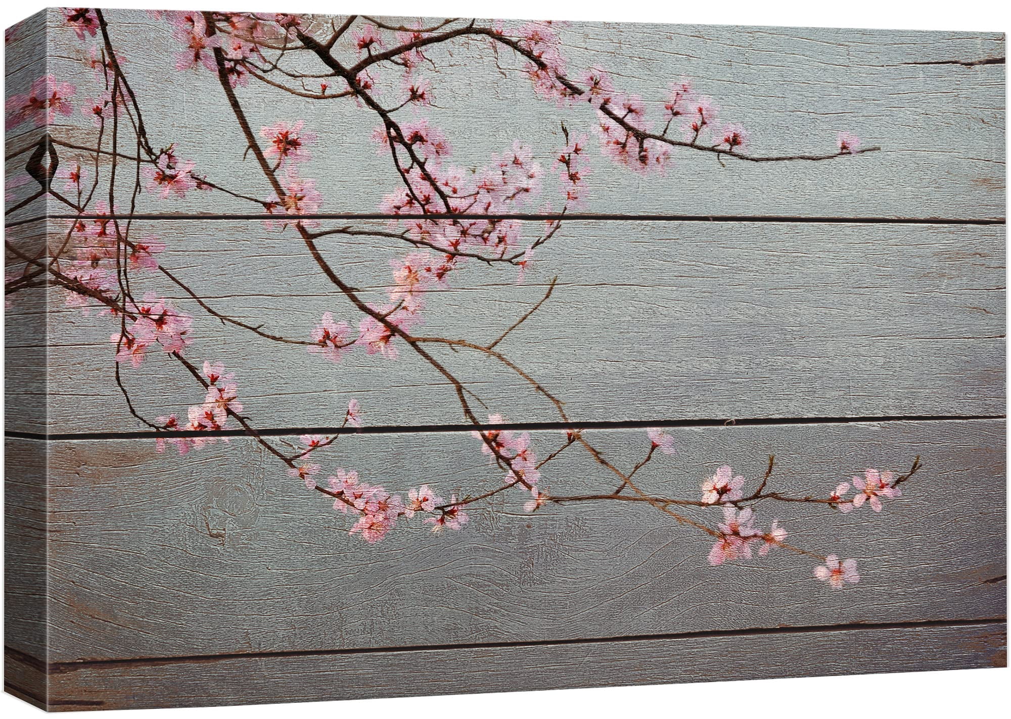 wall26 Canvas Print Wall Art Pink Cherry Blossom Branch on Wood Panels ...