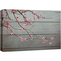 wall26 Canvas Print Wall Art Pink Cherry Blossom Branch on Wood Panels Nature Floral Illustrations Modern Art Rustic Scenic Relax/Calm Multicolor for Living Room, Bedroom, Office - 16"x24"