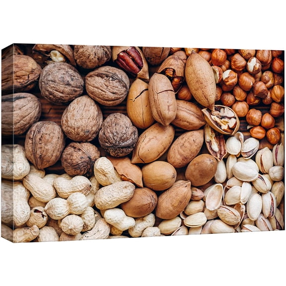 wall26 Canvas Print Wall Art Pistachio Walnut Hazelnut Peanut Variety Food &amp; Cooking Kitchen Photography Realism Decorative Scenic Rustic Zen Calm Colorful for Living Room, Bedroom, Office - 24&q