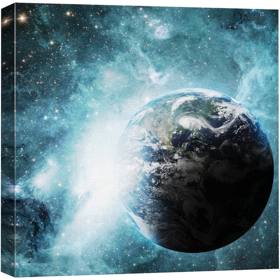 wall26 Canvas Print Wall Art Planet Earth in The Blue Sparkling Nebula Galaxy Astronomy & Space Sky Digital Art Modern Art Global Scenic Colorful Multicolor for Living Room, Bedroom, Office - 16&