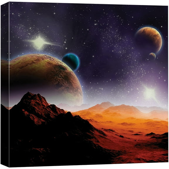 wall26 Canvas Print Wall Art Planets &amp; Galaxy Viewed from Craters in Mars Astronomy &amp; Space Sky Digital Art Modern Art Global Scenic Colorful Multicolor for Living Room, Bedroom, Office - 12&