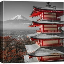 wall26 Canvas Print Wall Art Pop of Color Japanese Shrine & Mt. Fuji Architecture & Maps Cities Photography Realism Chic Scenic Relax/Calm Multicolor for Living Room, Bedroom, Office - 16&quo