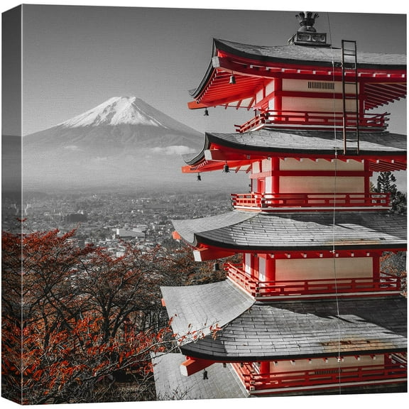 wall26 Canvas Print Wall Art Pop of Color Japanese Shrine &amp; Mt. Fuji Architecture &amp; Maps Cities Photography Realism Chic Scenic Relax/Calm Multicolor for Living Room, Bedroom, Office - 16&quo