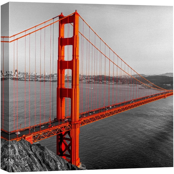 wall26 Canvas Print Wall Art Pop of Color Red Golden Gate Bridge Architecture & Maps Cities Photography Realism Chic Scenic Relax/Calm Multicolor for Living Room, Bedroom, Office - 12"x12&qu