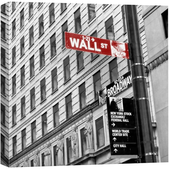 wall26 Canvas Print Wall Art Pop of Color Wall Street in New York City Architecture &amp; Maps Cities Photography Realism Chic Scenic Relax/Calm Multicolor for Living Room, Bedroom, Office - 24"