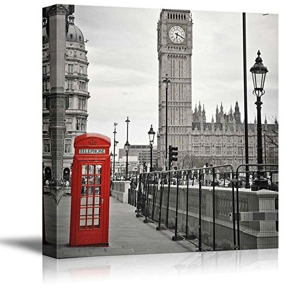 wall26 Canvas Print Wall Art Pop of Color Telephone Booth in England