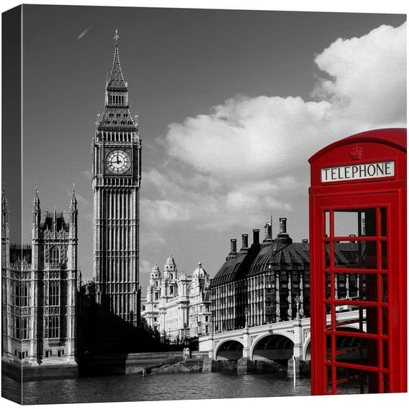 wall26 Canvas Print Wall Art Pop of Color Telephone & Big Ben Architecture & Maps Cities Photography Realism Chic Scenic Relax/Calm Multicolor for Living Room, Bedroom, Office - 12"x12&q