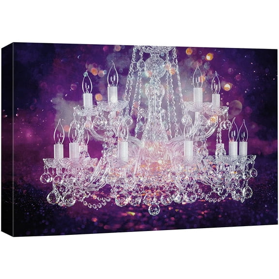 wall26 Canvas Print Wall Art Purple Glitter White Crystal Chandelier Decorative Lights Digital Art Realism Stylish Zen Chic Contemporary Boho Relax/Calm for Living Room, Bedroom, Office - 16"x24