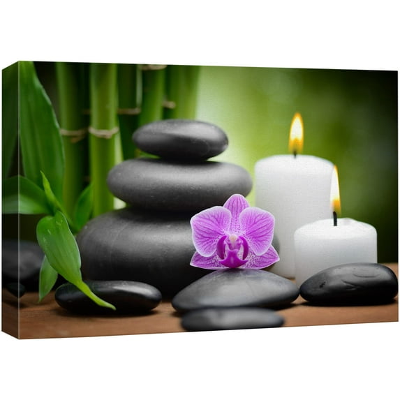wall26 Canvas Print Wall Art Purple Orchid with Candles, Massage Stones & Bamboo Floral Nature Photography Realism Zen Scenic Relax/Calm Multicolor for Living Room, Bedroom, Bathroom, Office - 16