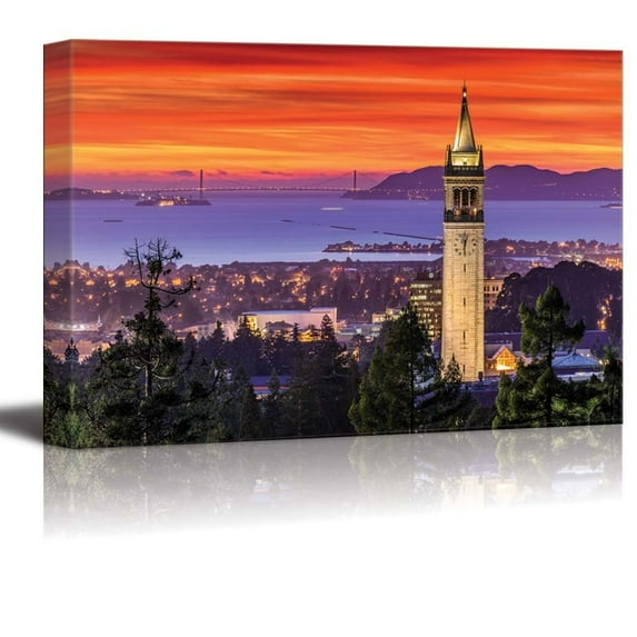 wall26 Canvas Print Wall Art Purple &amp; Red Sunset Over San Francisco Bay Nature Wilderness Photography Modern Art Rustic Scenic Relax Multicolor Colorful for Living Room, Bedroom, Office - 12&quot