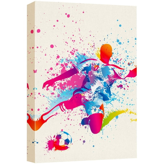 wall26 Canvas Print Wall Art Rainbow Paint Splatter Soccer Player Sports Athletes Digital Art Modern Art Rustic Scenic Urban Exercise Colorful for Living Room, Bedroom, Office - 12"x18"