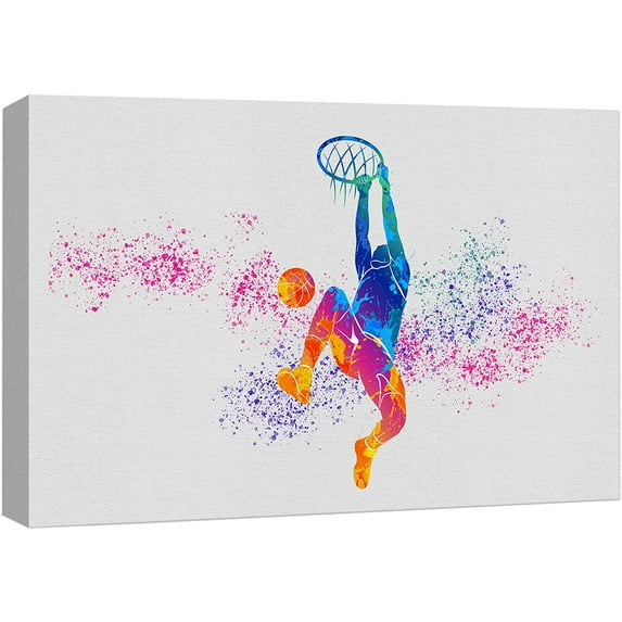 wall26 Canvas Print Wall Art Rainbow Spray Paint Ink Basketball Player Sports & Fitness Athletes Digital Art Realism Boy's Bedroom Decorative Urban Rustic for Living Room, Bedroom, Office - 32&qu