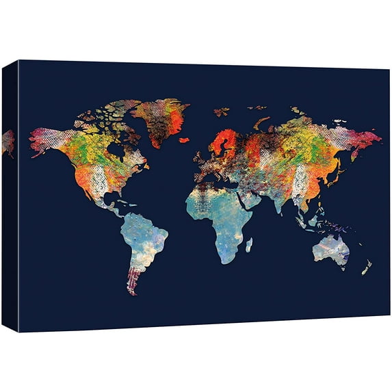 wall26 Canvas Print Wall Art Rainbow Textured Paint Stroke World Map Architecture & Maps Places Illustrations Modern Art Global Scenic Fun Multicolor for Living Room, Bedroom, Office - 24"x3