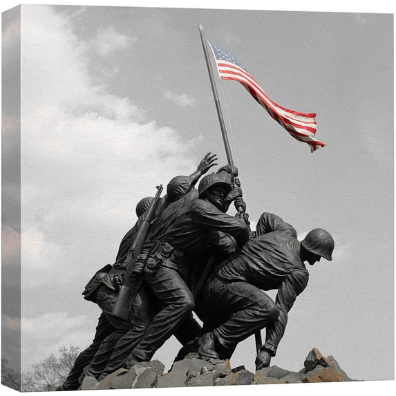 wall26 Canvas Print Wall Art Raising the American Flag at Iwo Jima Historic Cultural Photography Pop Art Traditional Scenic Colorful Multicolor Ultra for Living Room, Bedroom, Office - 16"x16&qu