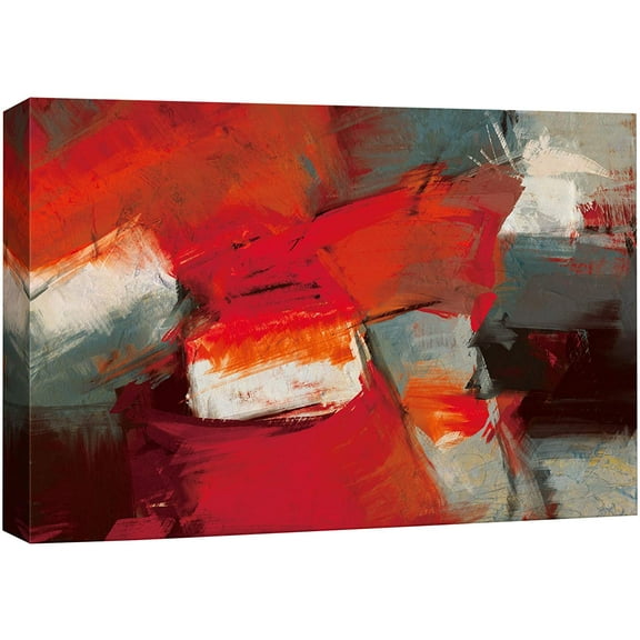 wall26 Canvas Print Wall Art Red, Orange, Gray, Black and White Color Blocks with Lines Abstract Shapes Illustrations Modern Art Bohemian Colorful for Living Room, Bedroom, Office - 24"x36"