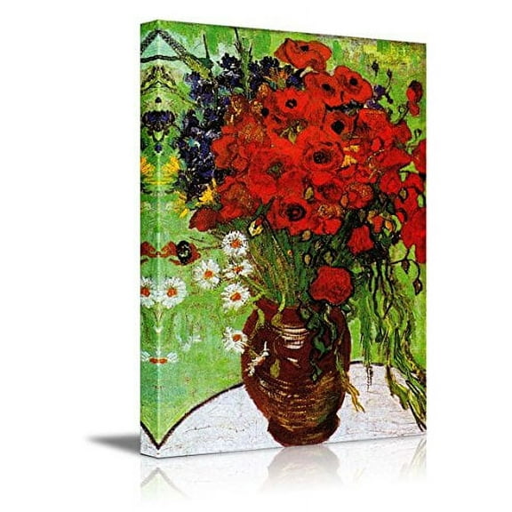 wall26 Canvas Print Wall Art Red Poppies & Daisies by Master Artist Vincent Van Gogh Nature Wilderness Illustrations Fine Art Relax/Calm Multicolor for Living Room, Bedroom, Office - 12"x18&