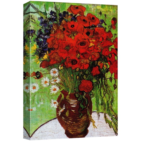 wall26 Canvas Print Wall Art Red Poppies &amp; Daisies by Master Artist Vincent Van Gogh Nature Wilderness Illustrations Fine Art Relax/Calm Multicolor for Living Room, Bedroom, Office - 16"x24&