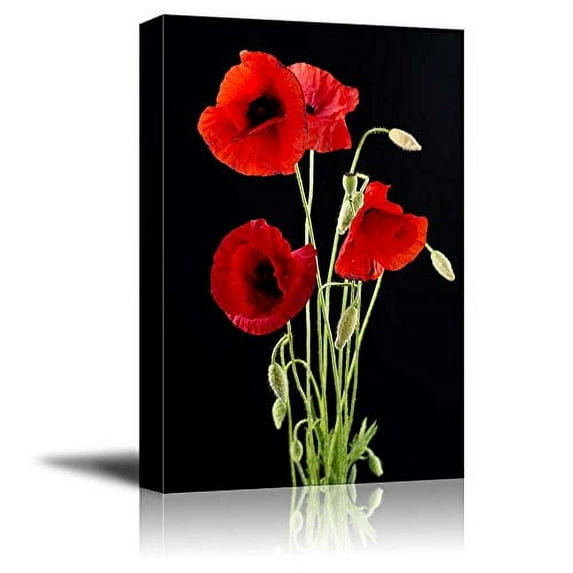 wall26 Canvas Print Wall Art Red Poppy Bouquet on Dark Background Floral Botanical Photography Modern Art Rustic Scenic Relax/Calm Multicolor Dark for Living Room, Bedroom, Office - 24"x36"