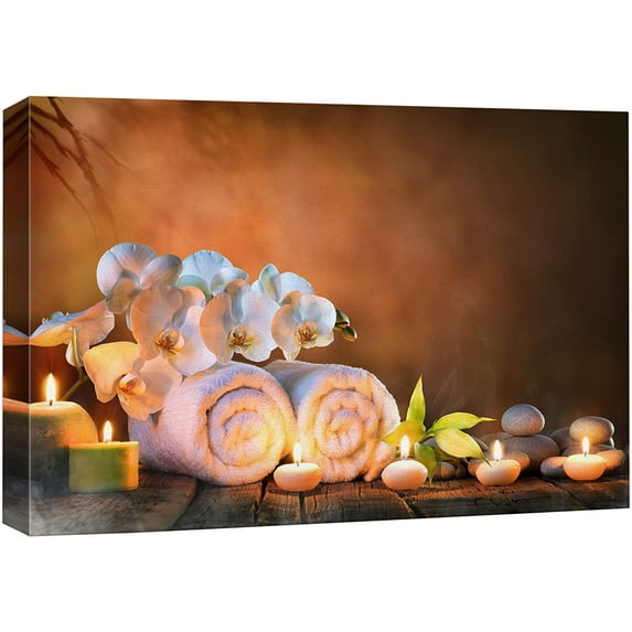 wall26 Canvas Print Wall Art Relaxing Candle White Orchid Flower Massage Stones Jungle Leaf Nature Yoga Photography Modern Art Contemporary Decorative Chic for Living Room, Bedroom, Bathroom - 12&quo