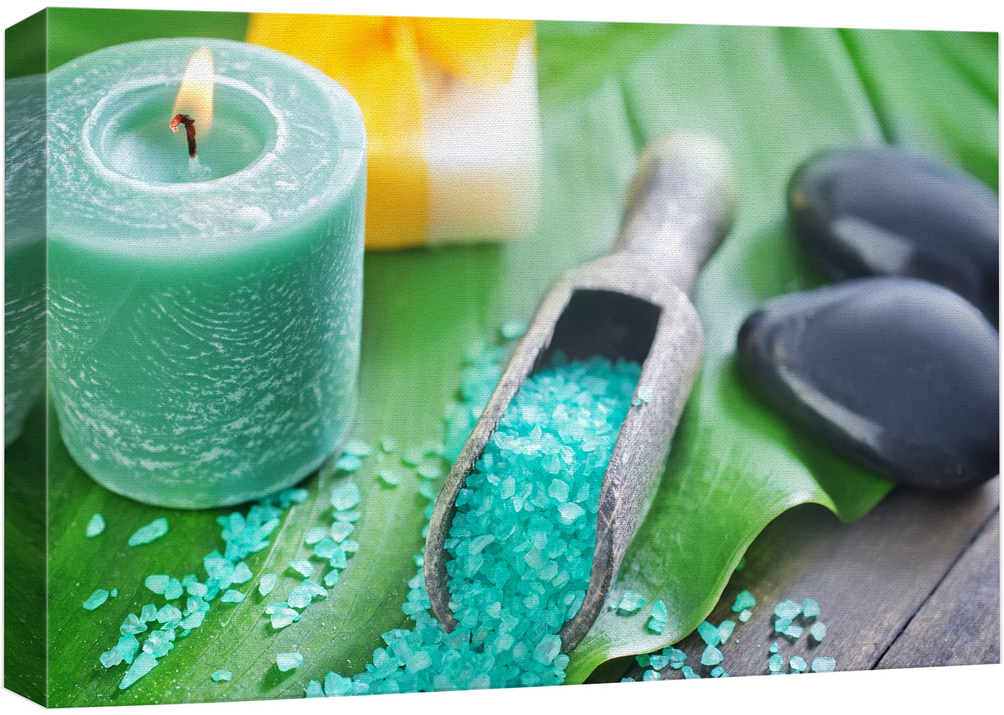 Relaxing Green Spa Salts with Candle Canvas Print