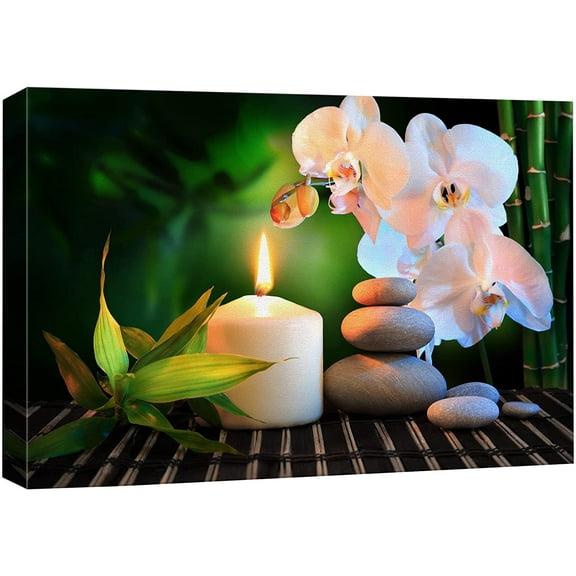 wall26 Canvas Print Wall Art Relaxing Zen Candle White Orchid Massage Stone Bamboo Forest Nature Yoga Photography Modern Art Contemporary Decorative Chic for Living Room, Bedroom, Bathroom - 32"