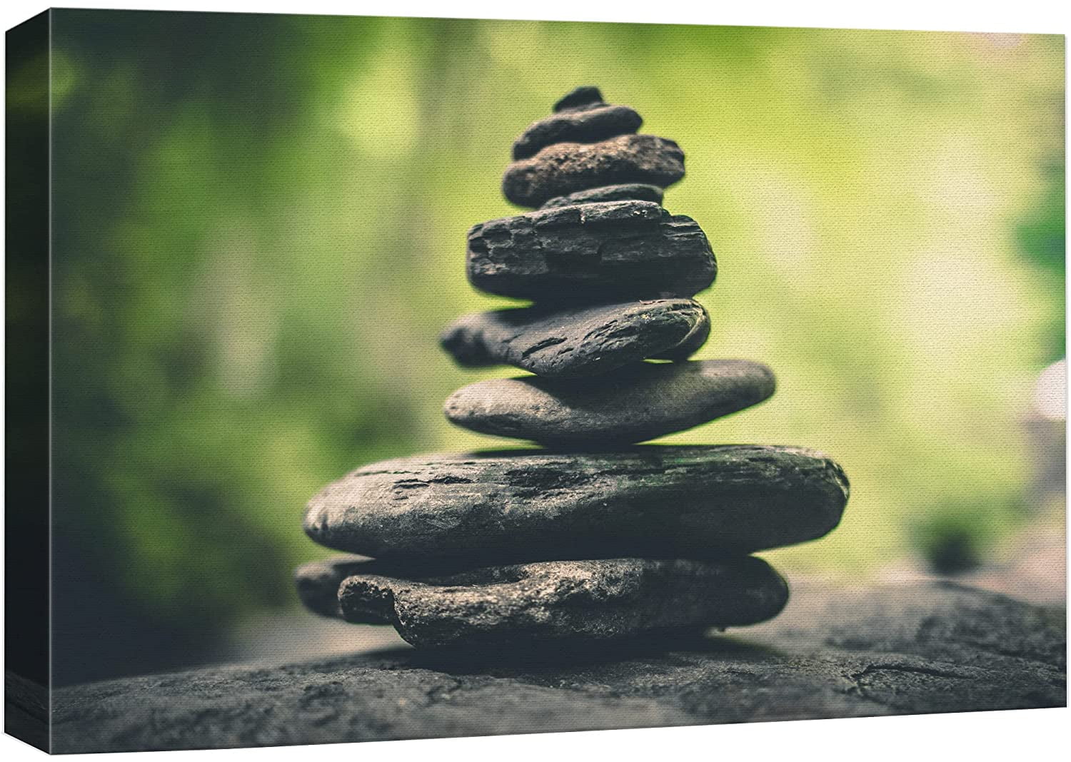 Zen Meditation Green Jungle Landscape Canvas Print with Wood Frame