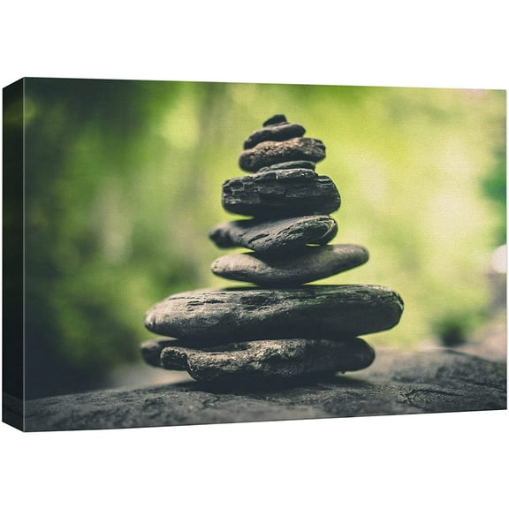 wall26 Canvas Print Wall Art Relaxing Zen Meditation Green Jungle Forest Rocks Nature Wilderness Photography Realism Rustic Landscape Colorful Multicolor for Living Room, Bedroom, Office - 24"x3