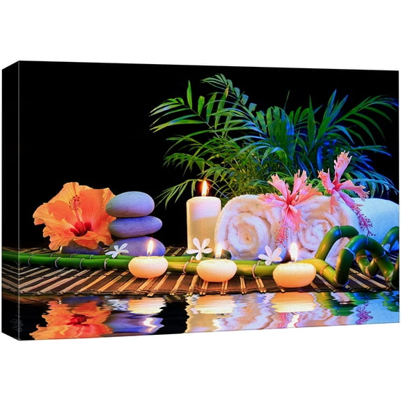 wall26 Canvas Print Wall Art Relaxing Zen Spa Tropical Leaf Pastel Flower Massage Stones Nature Yoga Photography Modern Art Contemporary Decorative Chic for Living Room, Bedroom, Office - 24"x36