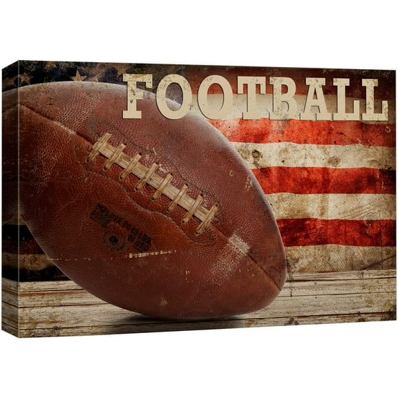 wall26 Canvas Print Wall Art Retro American Football on Wood Panels Sports Athletes Photography Modern Art Contemporary Scenic Urban Multicolor for Living Room, Bedroom, Office - 16"x24"