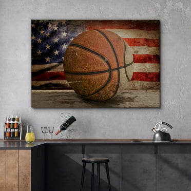 wall26 Canvas Print Wall Art Retro Basketball Close Up on Wood Panels Sports Athletes Photography Modern Art Contemporary Scenic Urban Multicolor for Living Room, Bedroom, Office - 16&quot;x24&quot;