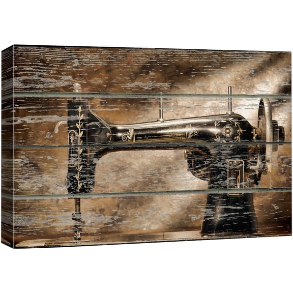 wall26 Canvas Print Wall Art Retro Black Floral Sewing Machine American Historic Wood Panels Photography Vintage Scenic Colorful Multicolor Cool Zen for Living Room, Bedroom, Office - 24"x36&quo