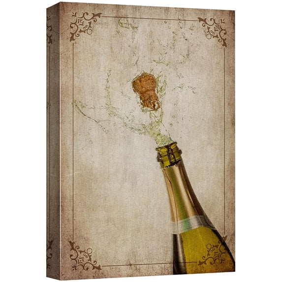 wall26 Canvas Print Wall Art Retro Cork Bottle Popping Champagne Drinks & Cocktails Alcohol Digital Art Modern Art Decorative Bohemian Chic Kitchen/Food for Living Room, Bedroom, Office - 32"