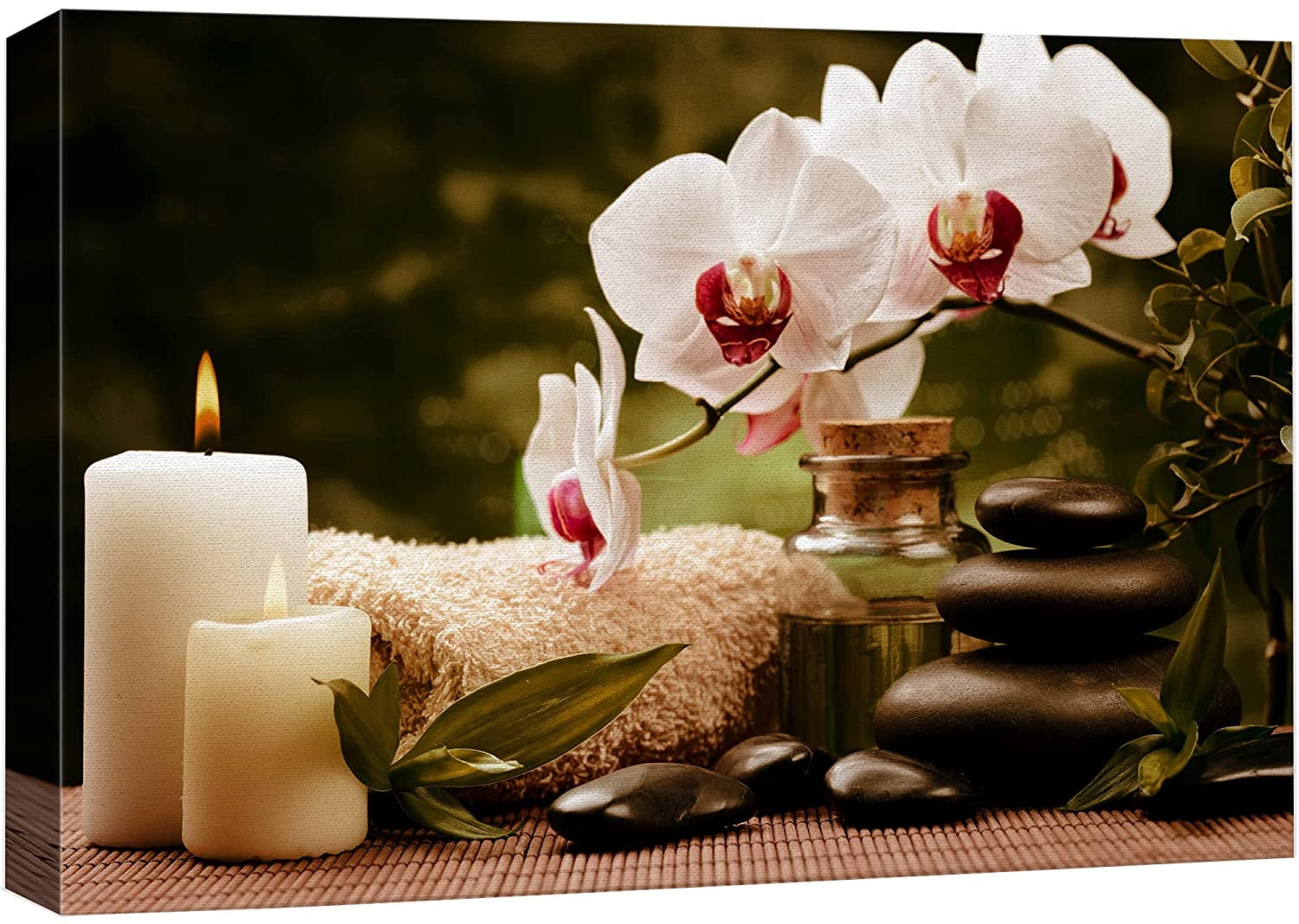 Modern Geometric Orchid and Candle Landscape Framed Canvas Print
