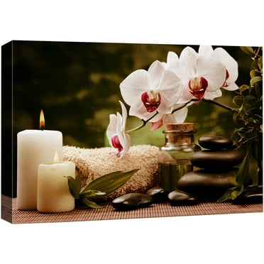 wall26 Canvas Print Wall Art Retro Orchid Flower Massage Stone Meditation Candles Nature Wilderness Photography Realism Rustic Landscape Colorful for Living Room, Bedroom, Bathroom, Office - 12&quot;