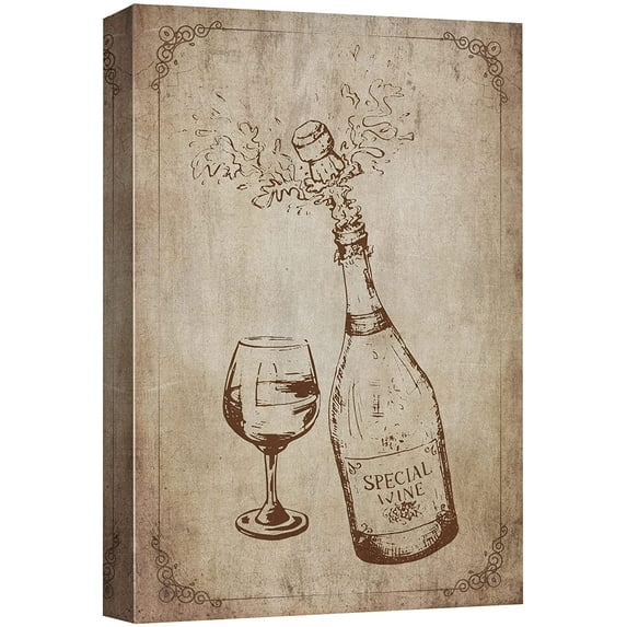 wall26 Canvas Print Wall Art Retro Vintage Champagne Glass Sketch Drinks & Cocktails Alcohol Digital Art Modern Art Decorative Bohemian Chic Kitchen/Food for Living Room, Bedroom, Office - 24&quo